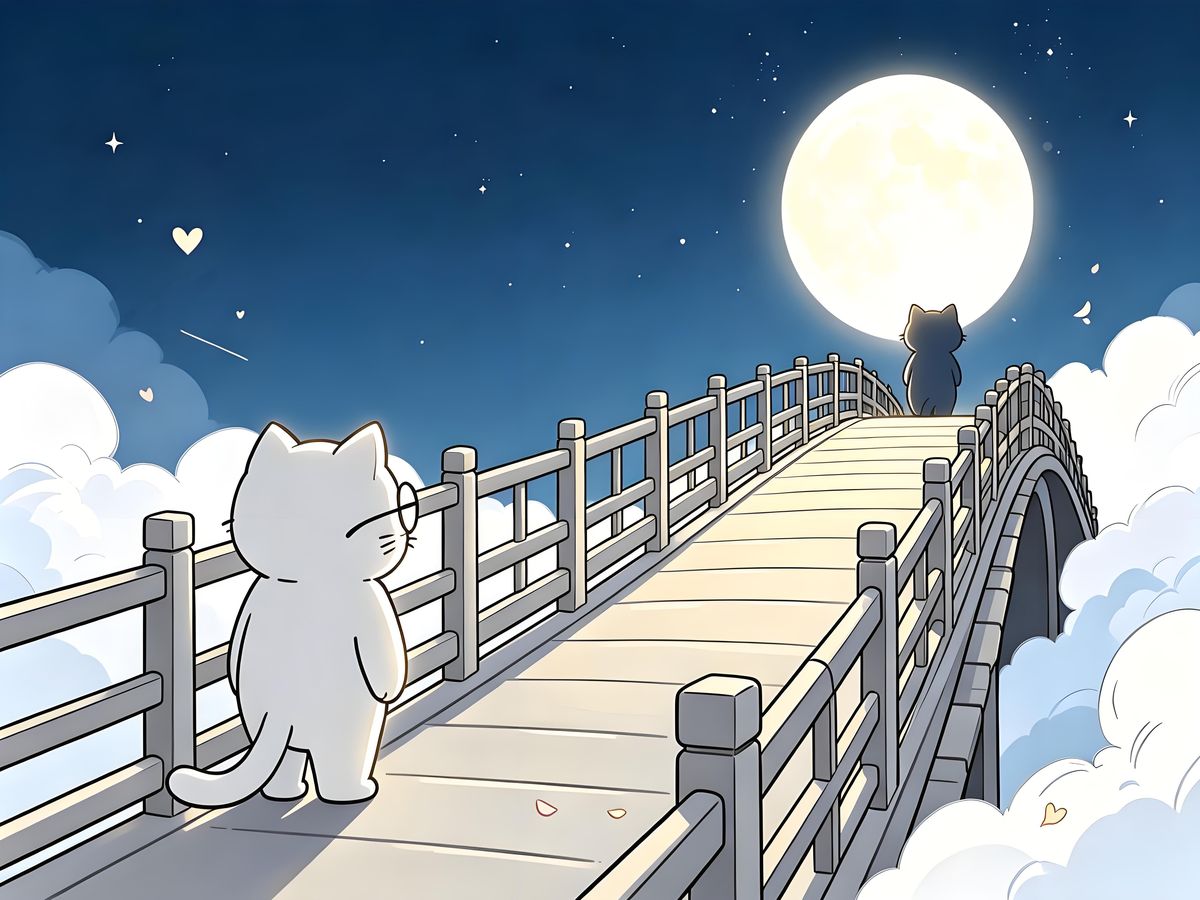 云端猫咪望月插画